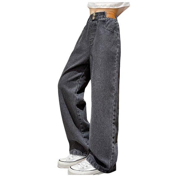 GXWEA Baggy Jeans Kids Pants For Teen Girls Girls Jeans Pants Wide Leg/Skinny Denim Pant High Waist Elastic Band Casual With Pockets Kids