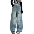 thumbnail image 1 of GXWEA Baggy Jeans Kids Wide Leg Jeans For Girls 6-7 Kids Girls Jeans Distressed Elastic Waist Baggy Denim Wide Leg Pants Trousers 8-9 Years, 1 of 8