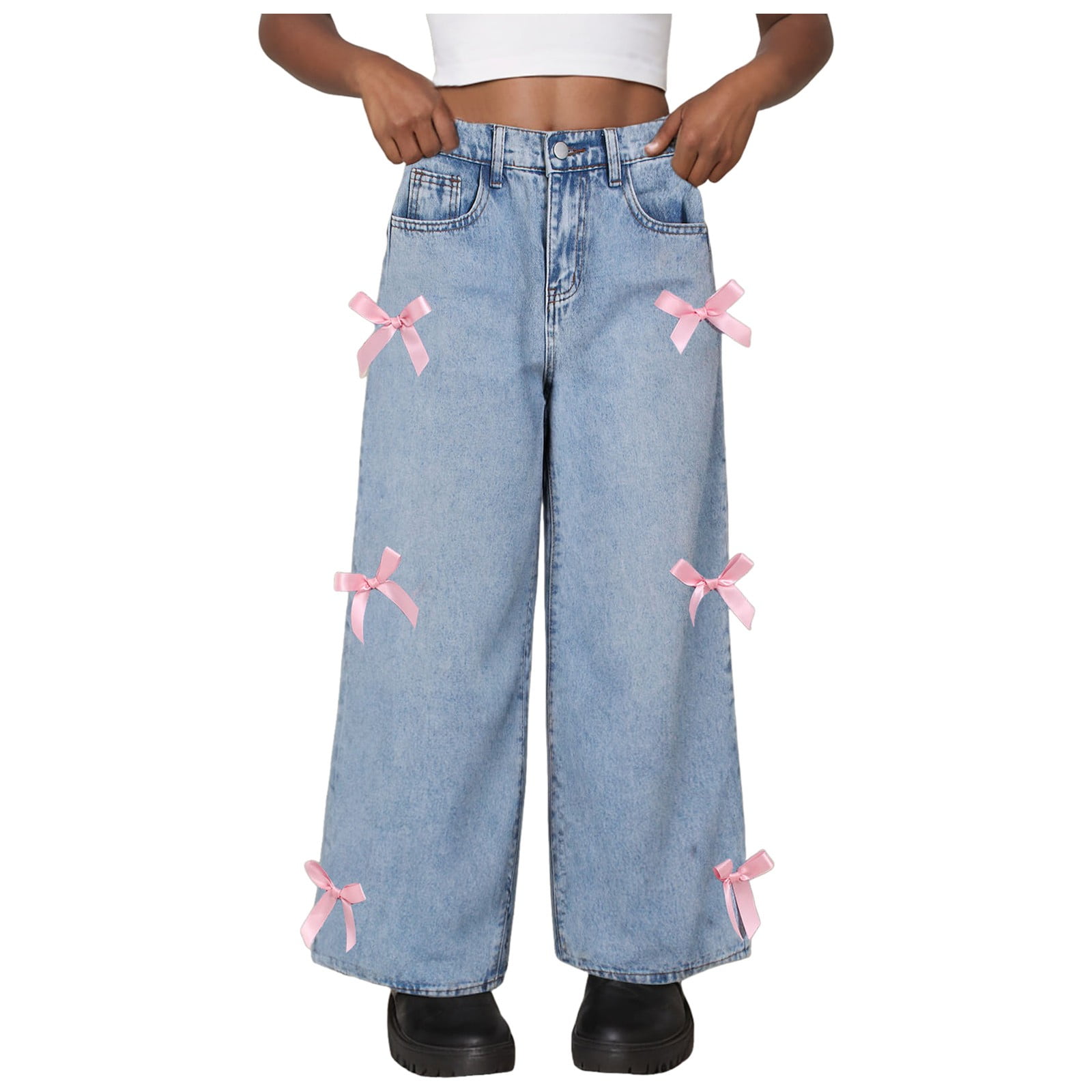 GXWEA Baggy Pants For Girls Clothes With Bows Girls Jeans