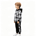 thumbnail image 1 of GXWEA Boys 2 Piece Sweatsuit Plaid Shirt Hoodies Pants, 1 of 9