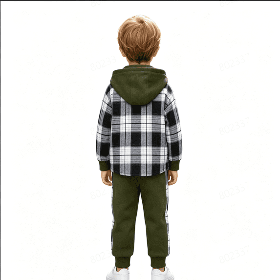 GXWEA Boys Clothes Plaid Shirt Hooded Sweatshirt Pants Kids Boys Fall Winter Outfits Sets