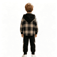 thumbnail image 1 of GXWEA Boys Clothes Plaid Shirt Hooded Sweatshirt Pants Kids Boys Fall Winter Outfits Sets, 1 of 9