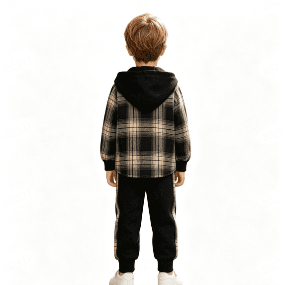GXWEA Boys Clothes Plaid Shirt Hooded Sweatshirt Pants Kids Boys Fall Winter Outfits Sets