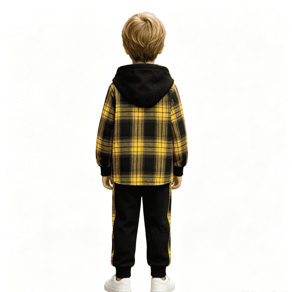 GXWEA Boys Clothes Plaid Shirt Hooded Sweatshirt Pants Kids Boys Fall Winter Outfits Sets