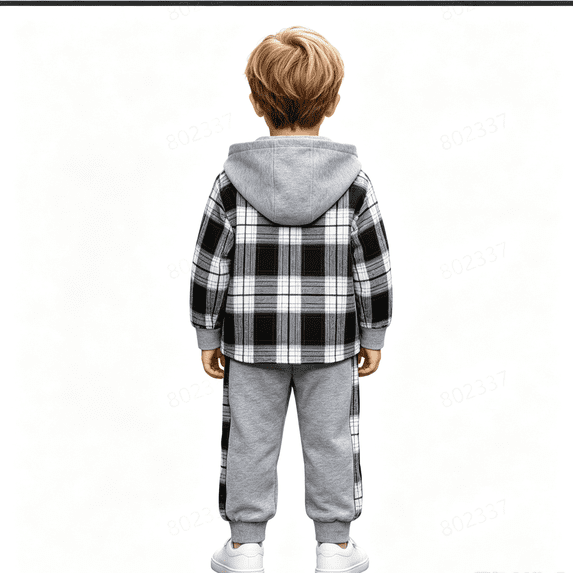 GXWEA Boys Clothes Plaid Shirt Hooded Sweatshirt Pants Kids Boys Fall Winter Outfits Sets