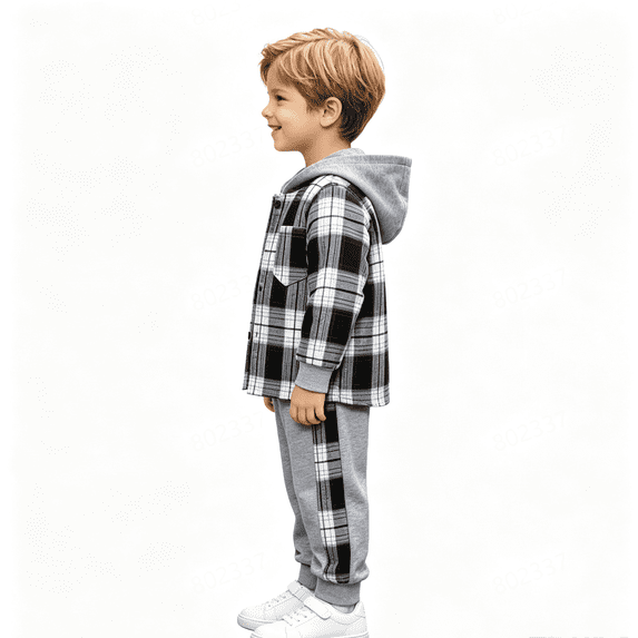 GXWEA Boys Clothes Sweatsuit Set Hoodie Plaid Shirt and Jogger Pants for Kids Fall Outfits