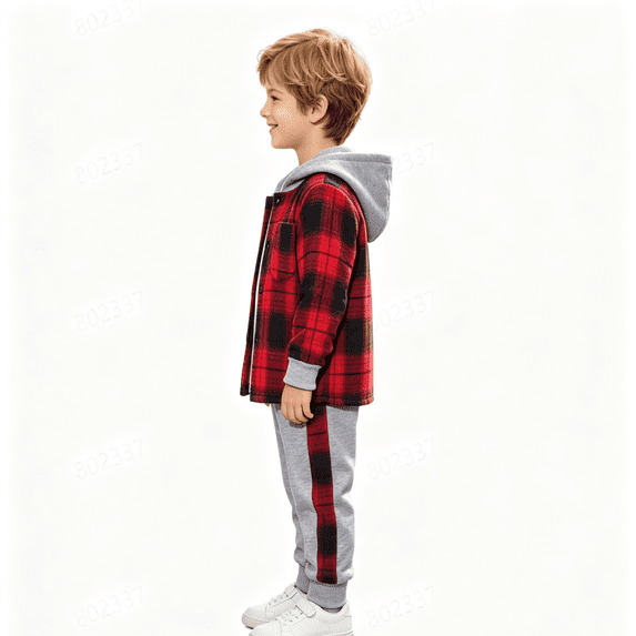 GXWEA Boys Clothes Sweatsuit Set Hoodie Plaid Shirt and Jogger Pants for Kids Fall Outfits