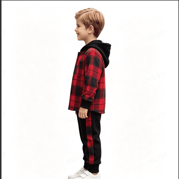 GXWEA Boys Clothes Sweatsuit Set Hoodie Plaid Shirt and Jogger Pants for Kids Fall Outfits