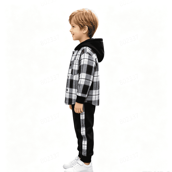 GXWEA Boys Clothes Sweatsuit Set Hoodie Plaid Shirt and Jogger Pants for Kids Fall Outfits