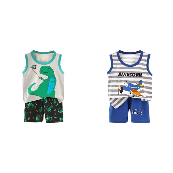 GXWEA Boys' Clothing Sets 9-12 Month Boy Clothes Toddler Boys Summer Outfits Sleeveless T-Shirt And Shorts For 2 Piece Vacation Clothes Set