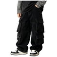 thumbnail image 1 of GXWEA Boys Jeans Boys Black Multi Cargo Pocket Wide Leg Denim Pants Embroidery Loose Street Jeans Spring Daily Wear（Black,7-8 Years）, 1 of 9