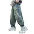 thumbnail image 1 of GXWEA Boys Jeans Size 8 Boys Pants Size 14-16 Boys Jeans Baggy Straight Leg Elastic Waist Loose Denim Pants With Pockets Blue 9-10 Years, 1 of 9