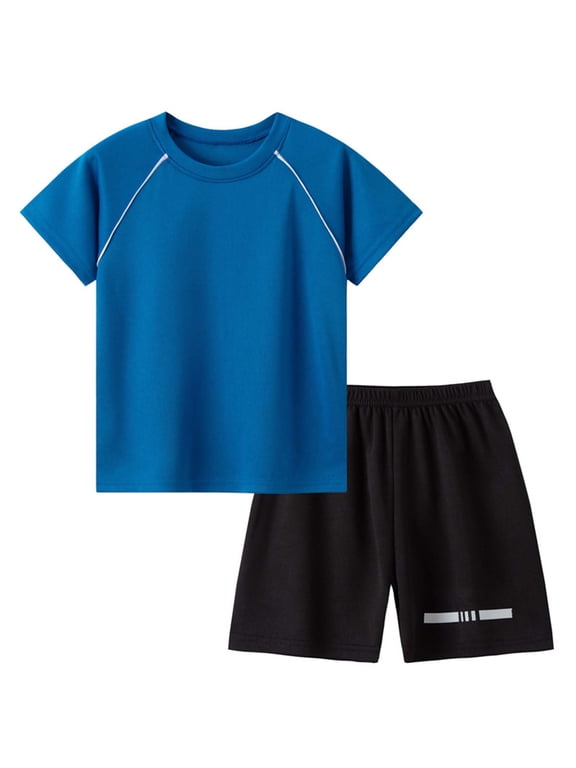 Boys White Shorts 5T Boys Clothes Boys Loose Athletic Short-Sleeve Shirt And Active Shorts Set 2-3 Years Blue