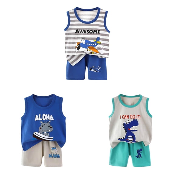 GXWEA Boys Outfits Toddler Boy Clothes 3T Toddler Boys Summer Outfits Sleeveless T-Shirt And Shorts For 2 Piece Vacation Clothes Set