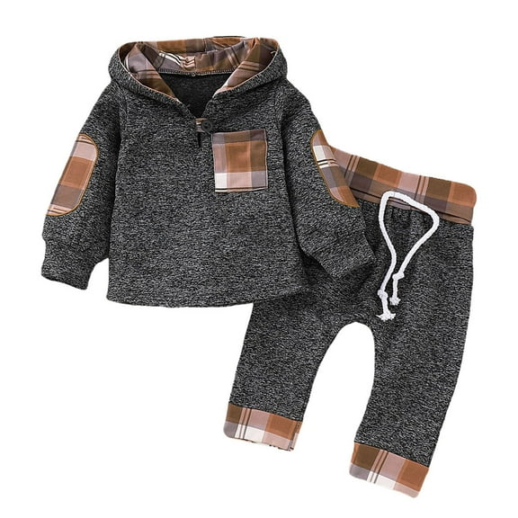 GXWEA Boys Outfits Toddler Hoodie Toddler Baby Boy Clothes Long Sleeve Hooded Pullover Colorblock Sweatshirt + Pants 2Pcs Outfits Set A3 sets Khaki 12-18 Months