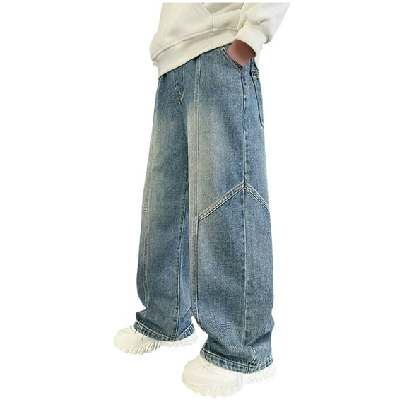 GXWEA Boys Pants Size 10-12 Boy Jeans Boys Jeans Baggy Straight Leg Elastic Waist Loose Denim Pants With Pockets Blue 8-9 Years