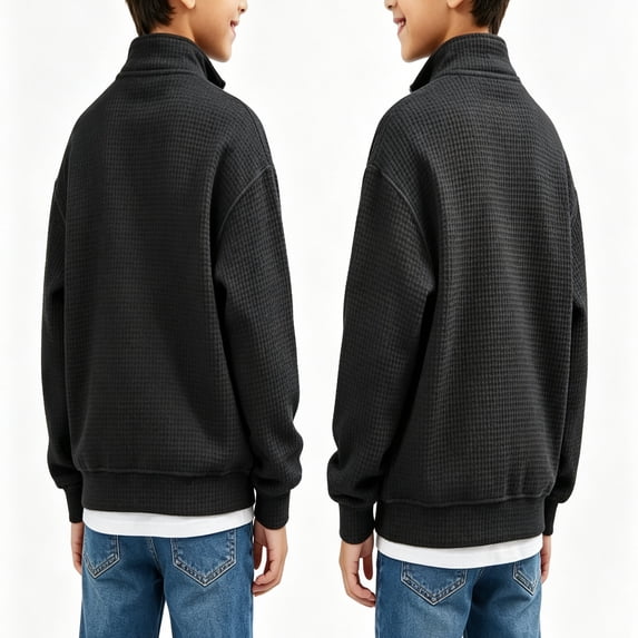 GXWEA Boys Quarter Zip Sweatshirts Ribbed Knit Fashion Pullover Tops