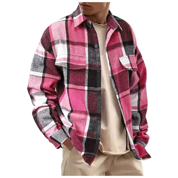 GXWEA Button Down Shirt Men Plaid Shirt Men Mens Flannel Shirts Long Sleeve Lightweight Plaid Shirt Casual Button Down Shirts Jacket XXL