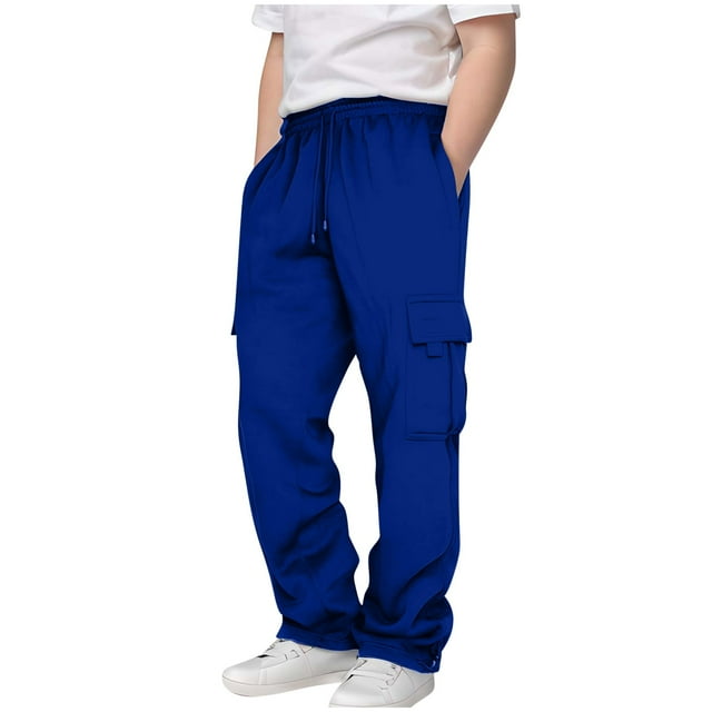 GXWEA Cargo Sweatpants Cargo Pants For Boys 14-16 Boys Sweatpants Athletic Workout Kids Clothes Boys Joggers With Zipper Pocket And Drawstring Blue 7-8 Years