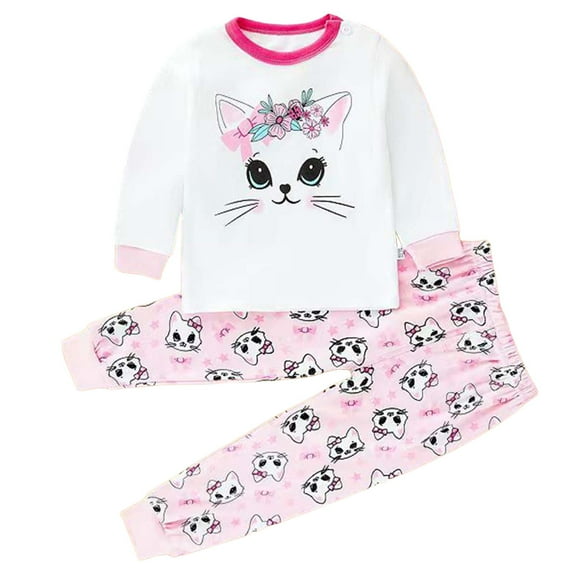 GXWEA Clothes For Girls 10-12 Toddler Outfits For Girls Little & Big Girls Cotton Pajama 2-Piece Long Pants Summer Pj Set White 3-4 Years