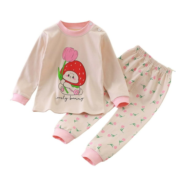 GXWEA Clothes For Girls Summer Pjs For Toddler Girls Little & Big Girls Cotton Pajama 2-Piece Long Pants Summer Pj Set Light Yellow 5-6 Years