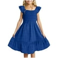 thumbnail image 1 of GXWEA Dress For Girls Toddler Dresses 4T Tween Girls Elegant Ruffle Sleeve Dresses Smocked Flowy Dress Blue 3-4 Years, 1 of 4