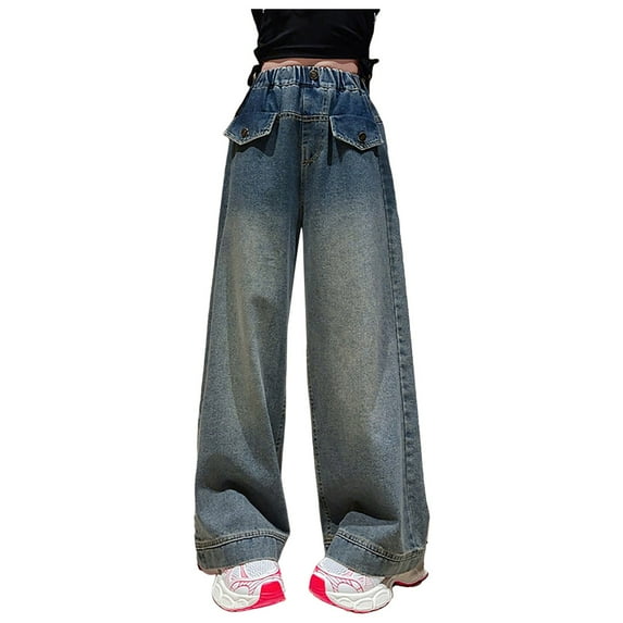 GXWEA Girl Jeans Size 10-12 Clothes For 10 Year Old Girls Girls Baggy Jeans Casual Wide Leg Denim Pants Jeans Kids Clothes Blue 5-6 Years