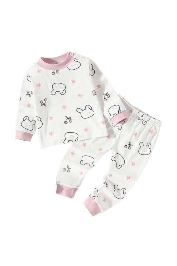 Girl Pajamas 18 Months Girl Clothes Little & Big Girls Cotton Pajama 2-Piece Long Pants Summer Pj Set Light Pink 12-18 Months