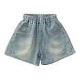 thumbnail image 1 of GXWEA Girl Shorts Denim Shorts for Girls High Waisted Elastic Waist Light Wash Loose Fit Summer Everyday Bottoms（Blue，5-6 Years）, 1 of 5