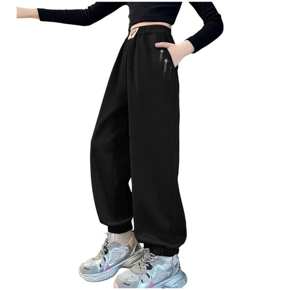 GXWEA Girls Clothes Size 7 Girls Pants Size 6 Girls Cargo Pants Elastic Waist Lightweight Outdoor Jogger Pants 4-5 Years Black