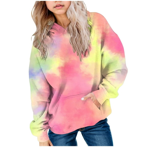 GXWEA Girls Hoodies Size 10-12 Hoodies For Girls Cute Hoodies For Teen Girls Trendy Preppy Hooded Sweatshirts Oversized Long Sleeve Shirts Gradient Clothes For Girls Hot Pink 7-8 Years