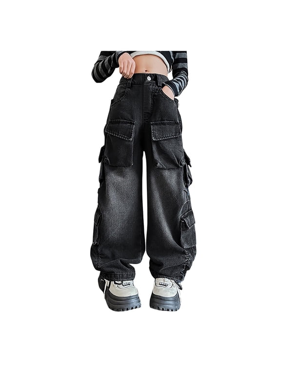 Girls Jeans Size 10-12 Preppy Clothes For Kids 8-9 Girls Baggy Jeans Casual Wide Leg Denim Pants Jeans Kids Clothes Size 10-12 Years