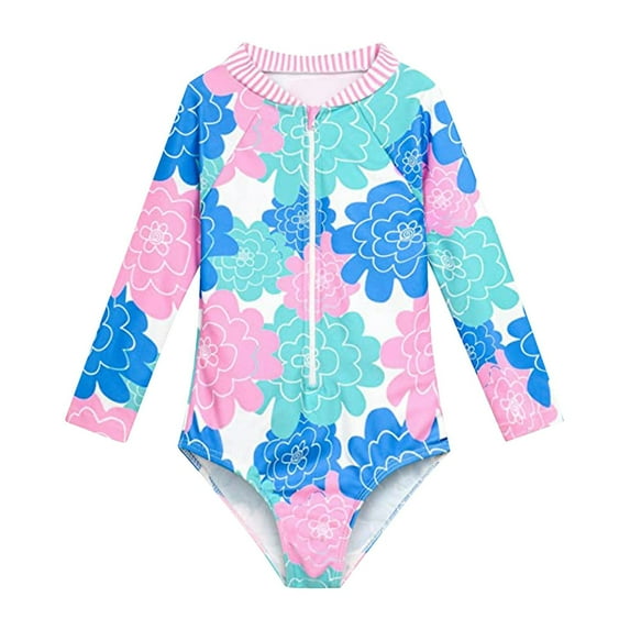 GXWEA Girls Long Sleeve Swimsuit 4T Girl Swimsuit Toddler Baby Girls Bikini Beach Swimwear Zipper Swimsuit Upf 50+ Rash Guard One Piece Long Sleeve Bathing Suit Pink 12-24 Months