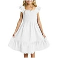 thumbnail image 1 of GXWEA Girls Pink Dress Vestidos Para NiñAs Girls Summer Dresses Cute Double Layer Ruffle Sleeve Smocked Flowy Dress White 11-12 Years, 1 of 4