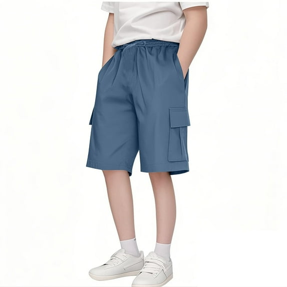 GXWEA Girls Summer Outfits Girl Shorts Size 14-16 Boy'S Casual Shorts Summer Classic Fit Elastic Waist Shorts With Pockets Blue 7-8 Years