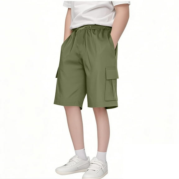 GXWEA Girls Summer Outfits Toddler Khaki Shorts Girls Cargo Shorts Loose Casual Solid Drawstring Long Shorts Knee Length Wide Leg Short Pants With Pockets AG 11-12 Years