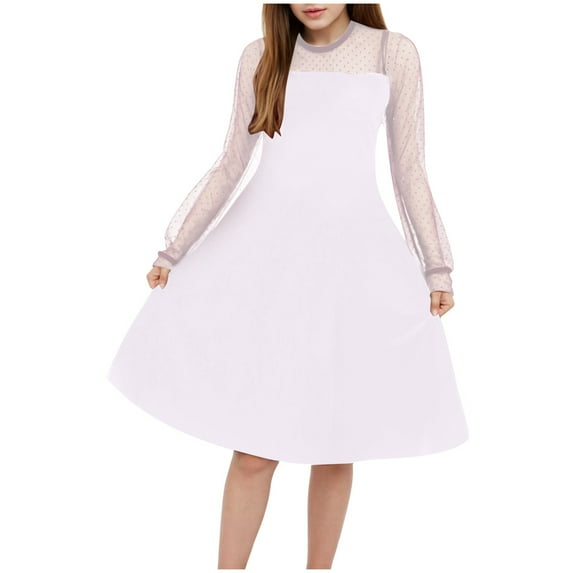 GXWEA Girls Valentines Dress Puff Sleeve Dress Girls Long Sleeve T-Shirt Dresses Kids Fall A-Line Twirly Dresses White 10-12 Years