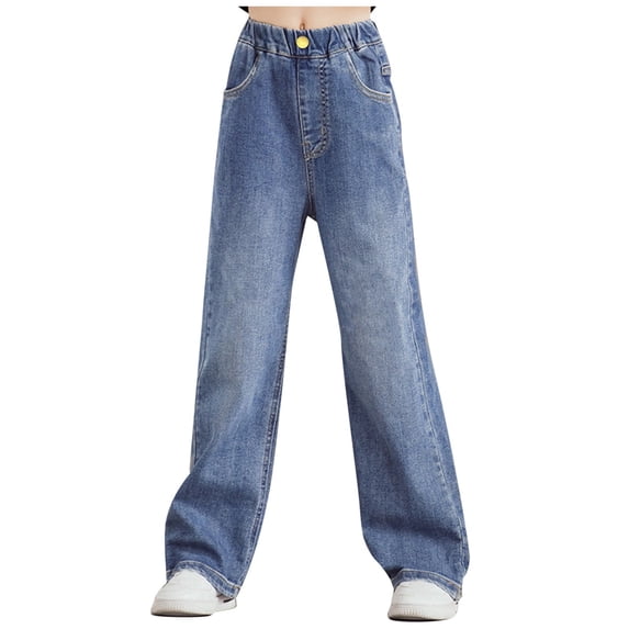 GXWEA Girls Wide Leg Pants Wide Leg Jeans For Girls Girls Jeans Pants Wide Leg/Skinny Denim Pant High Waist Elastic Band Casual With Pockets Kids