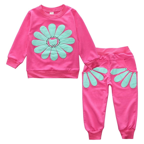 GXWEA Girls Winter Clothes 3T Clothes For Girls Toddler Girl Clothes Fall Outfits Long Sleeve Sweatshirt Tops + Pants Set Hot Pink 12-18 Months