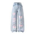 thumbnail image 1 of GXWEA Heart Pants Girls Clothes Size 14-16 Girls Jeans Pants Wide Leg/Flare/Skinny Denim Pant High Waist Elastic Band Casual With Pockets Kids 10-11 Years, 1 of 8