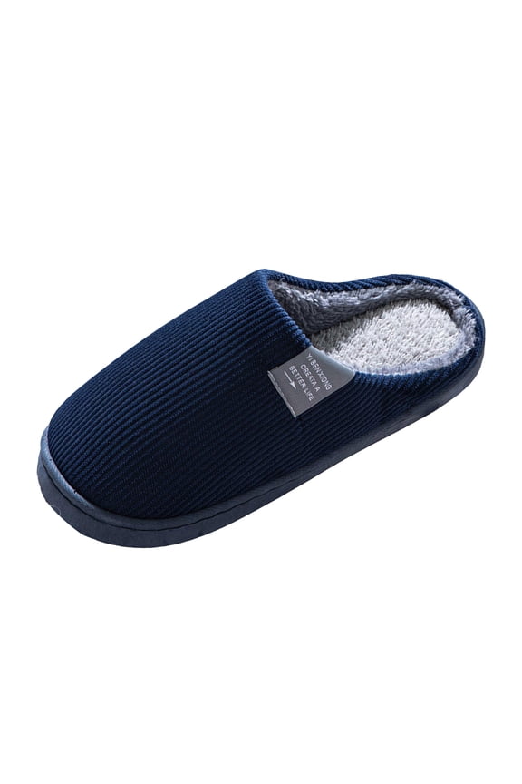 House Slippers For Women Women Warm Closed Back Slides Vertical Strip Fabric Anti Slip Indoor Relax Footwear（size:36-37，Navy）