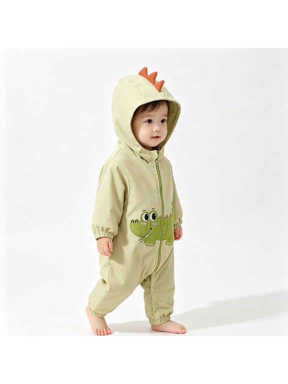 Infant Boy Clothes Baby Clothes Boy Dinosaur Hooded Baby Romper Zipper Jumpsuit