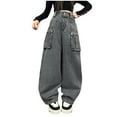 thumbnail image 1 of GXWEA Jeans For Girls Jeans Y2K Kids Girls Jeans Distressed Elastic Waist Baggy Denim Wide Leg Pants Trousers 8-9 Years, 1 of 7