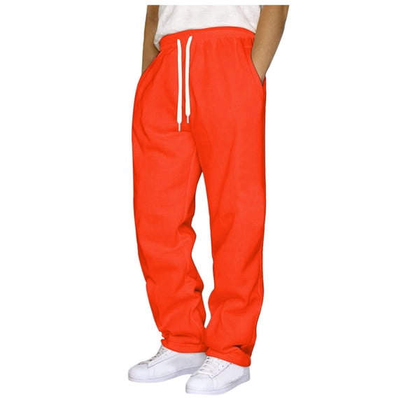GXWEA Joggers For Men Men High Waist Solid Straight Sweat Pants Elastic Drawstring Windproof Spring Loose Knit Trousers(Orange,L)