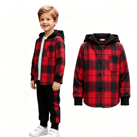 GXWEA Kids Boys Plaid Shirt Tops Pants Set Hoodie Sweatsuit for Winter Outfits