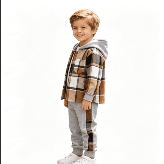 GXWEA Kids Boys Plaid Shirt Tops Pants Set Hoodie Sweatsuit for Winter Outfits