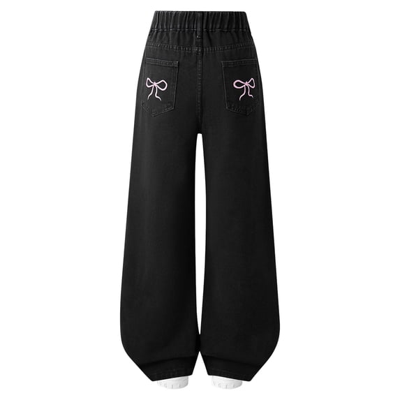 GXWEA Kids Jeans Girls Jeans Size 12 Jeans For Girls Baggy Wide Leg Cute High Elastic Waisted Denim Pants Y2K Boyfriend Skater Streetwear