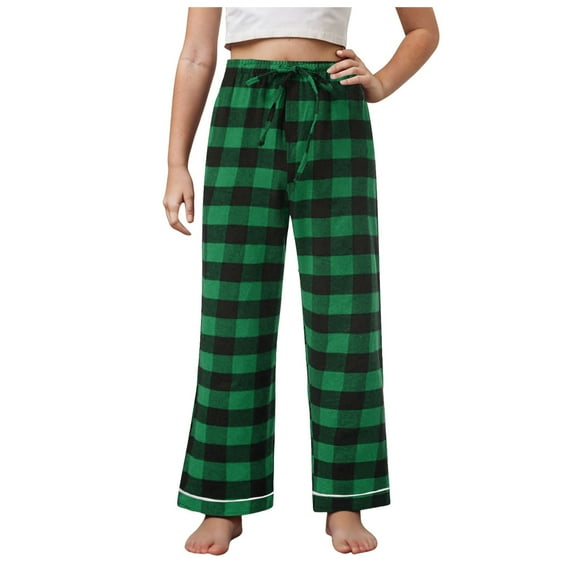 GXWEA Kids Pajamas Boys Christmas Pjs Kids Boys Pajama Pants - Soft Micro Fleece Pj Bottoms For Kids, Printed Plaid Design Green 11-12 Years