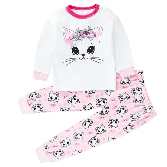 GXWEA Little Girl Floral Cat Graphic Long Sleeve Top Jogger Pants 2Pcs Soft Breathable Spring Loungewear Set(3-4 Years)