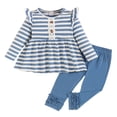thumbnail image 1 of GXWEA Infant Baby Girl 2 Piece Autumn Outfit Toddler Long Sleeve Striped Ruffle Trim Tunic Top, 1 of 9